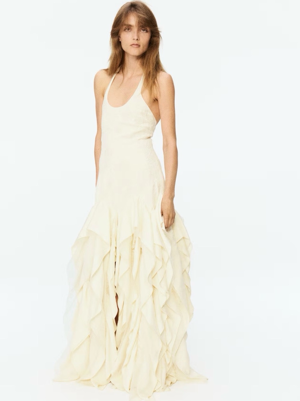 Women’s Cream Ruffled Maxi Dress